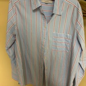 Loft Medium Long  Sleeve Cotton Blend Shirt Light blue, red, white Stripe